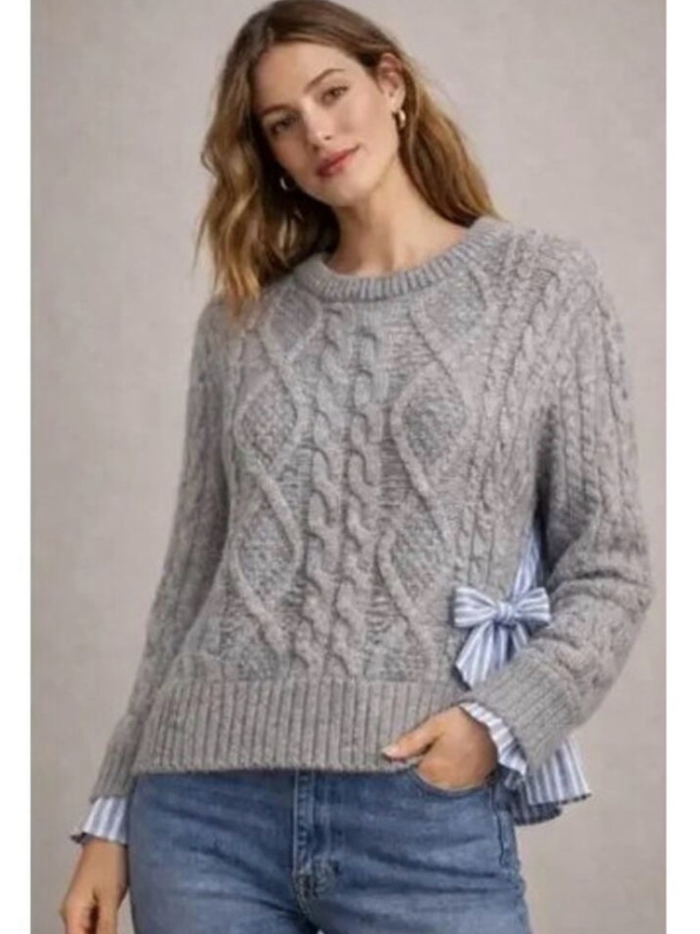 Anthropologie Cable Twofer Tie Sweater Sz M